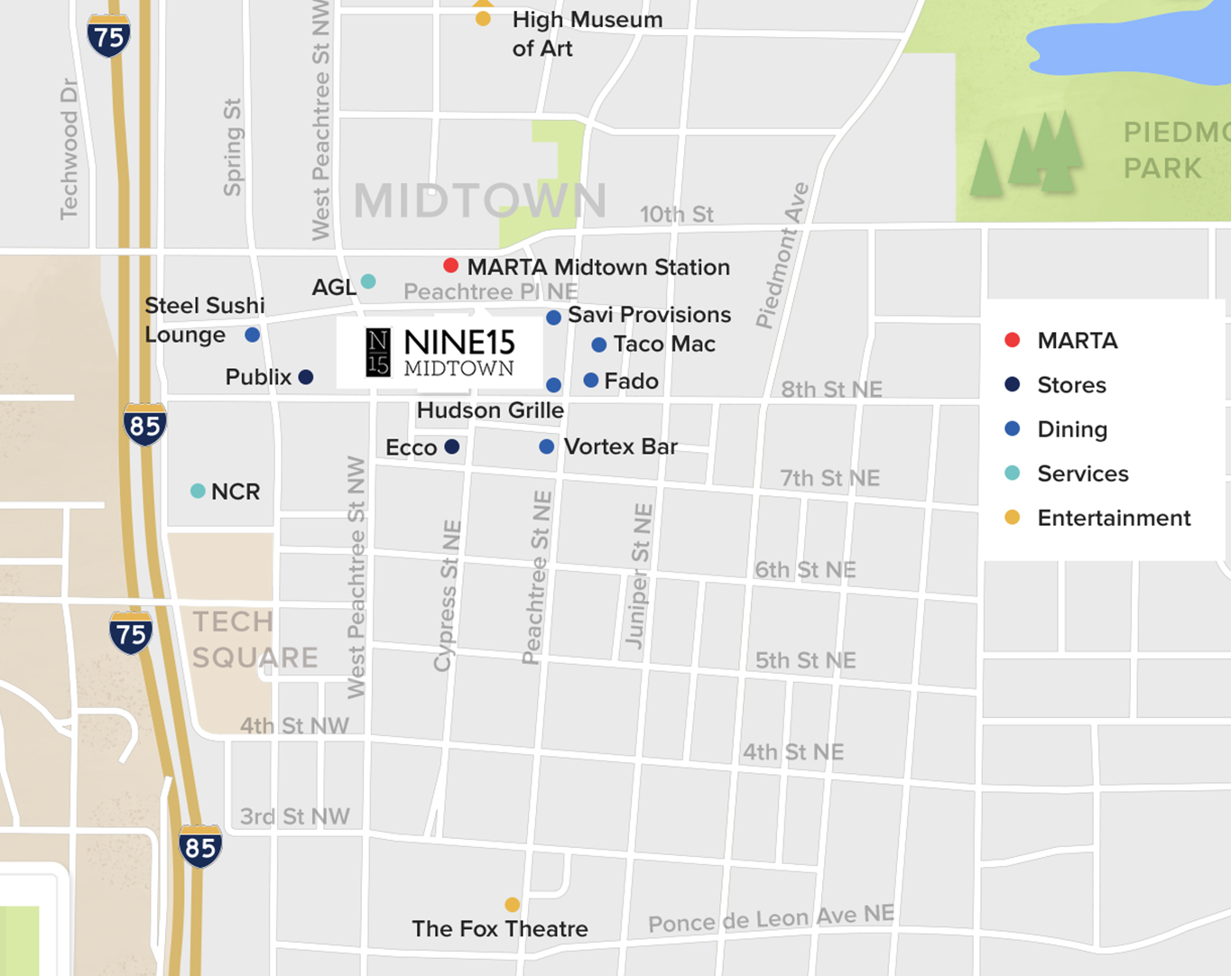 Midtown Atlanta Map and Attractions | Nine15 Midtown